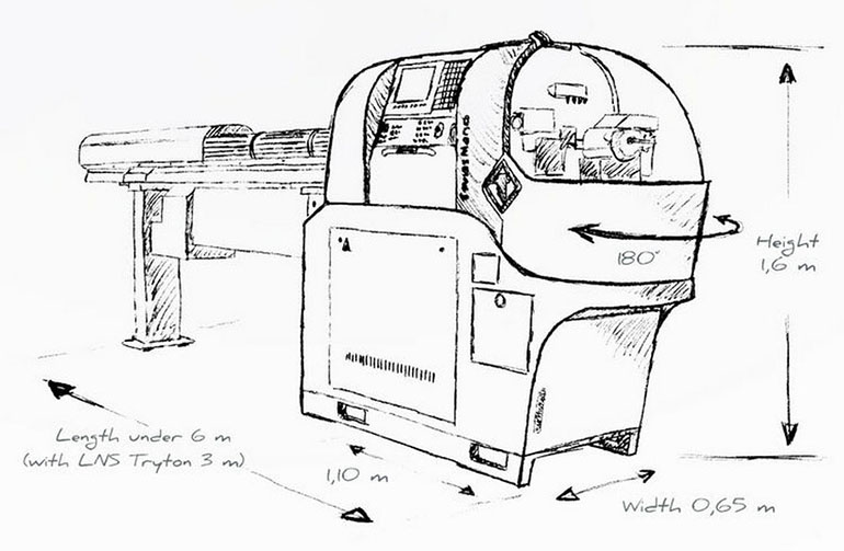 Tornos SwissNano - Swiss type lathe sketch Tornos SwissNano lathe Sardi Innovation iF design award winner